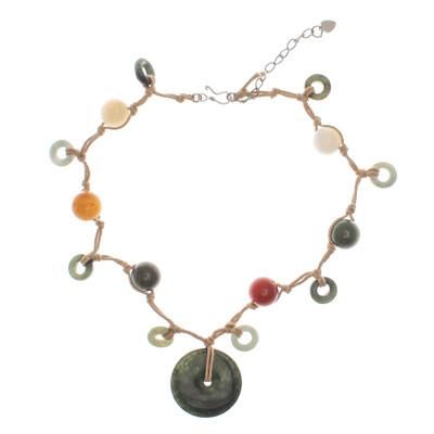 Green Sun,'Jade and Quartz Beaded Pendant Necklace from Thailand'