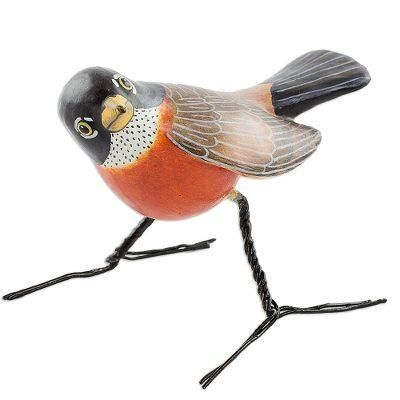Robin,'Artisan Crafted Robin Clay Bird Figurine from Guatemala'
