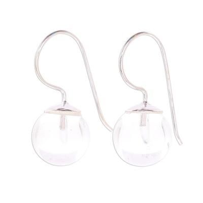 Luna in White,'Clear Quartz and Sterling Silver Drop Earrings'