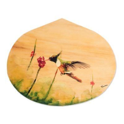 'Hand-Painted Hummingbird-Themed Wood Plaque Wall Art'