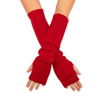Luscious Twist in Poppy,'Red 100% Baby Alpaca Cable Knit Fingerless Mitts from Peru'