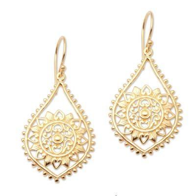 Jagaraga Sun,'Sun Pattern Gold Plated Sterling Silver Dangle Earrings'