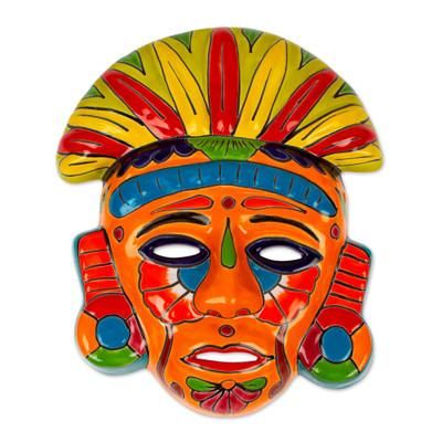 Chicha Penacho,'Talavera-Style Ceramic Aztec Mask Crafted in Mexico'