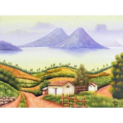 Lake Atitlán,'Signed Folk Art Painting of Lake Atitlán from Guatemala'