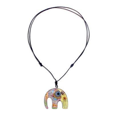 Elephant Hippie,'Bohemian Ceramic Elephant Pendant Necklace from Thailand'
