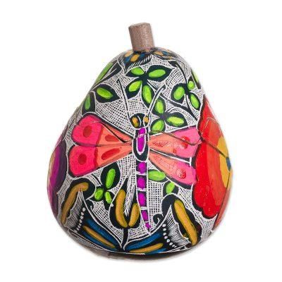 Vibrant Butterflies,'Butterfly Motif Gourd Decorative Jar from Peru'