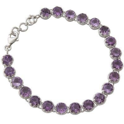 Violet Enchantment,'Artisan Handcrafted Silver Tennis Bracelet with 21 Amethysts'