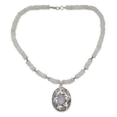 Rainbow moonstone pendant necklace, 'Mughal Garden'