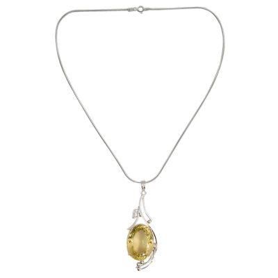 Lemon quartz floral necklace, 'Sweet Nectar'