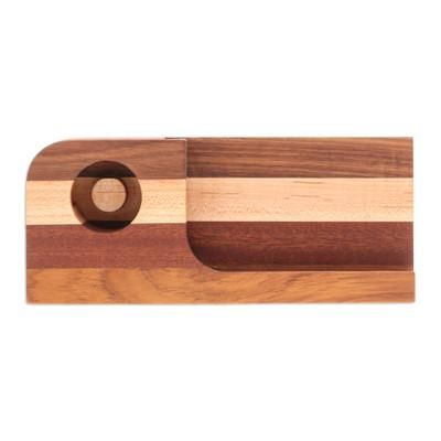 Wooden Sounds,'Handcrafted Wood Smartphone Speaker with Brown Stripes'