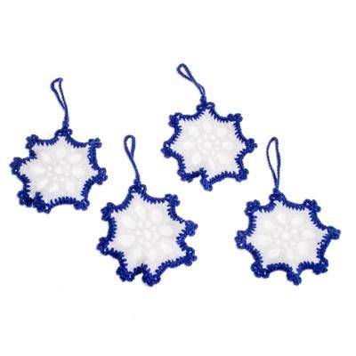 'Hand-Crocheted Snowflake Ornaments in Sapphire (Set of 4)'