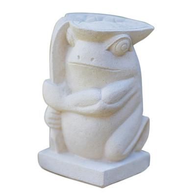 'Frog with a Leaf' - Handcrafted Sandstone Sculpture