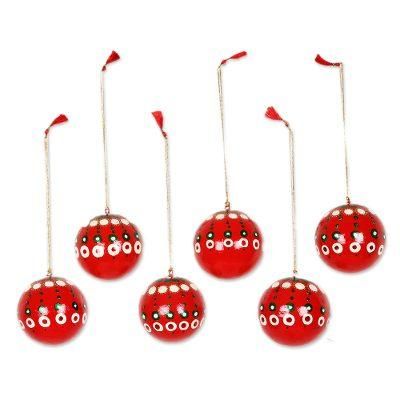 Jolly Baubles,'Hand Painted Papier Mache Christmas Ornaments (Set of 6)'