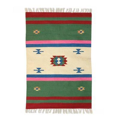 Starry Garden,'Cozy Hand Woven Multicolor Striped Wool Rug from India (4x6)'