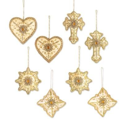 'Golden Glory' (set of 8) - Indian Handmade Heart Shaped Ornaments