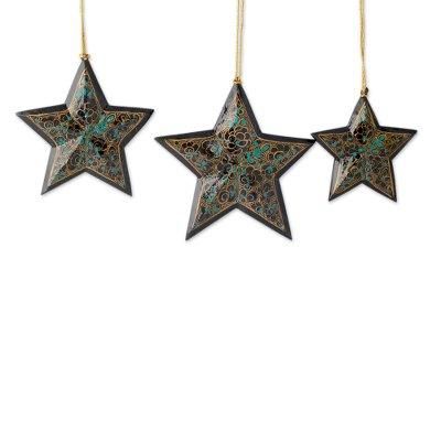 Wood Christmas ornaments, 'Midnight Blue Charm' (set of 3)