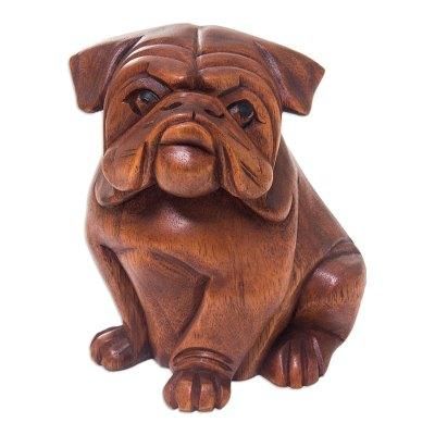 Wood sculpture, 'Curious Bulldog'