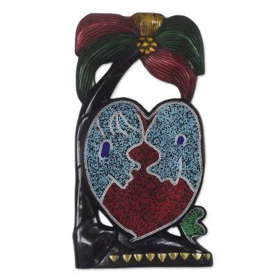 Love Birds,'Romantic Beaded Wood Wall Sculpture from Ghana'