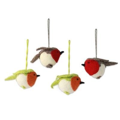 Wool ornaments, 'Christmas Song' (set of 4)