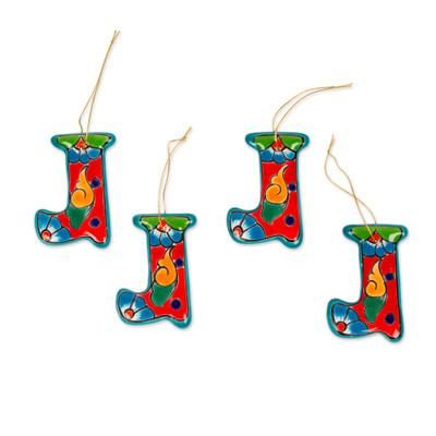 'Talavera-Style Ceramic Stocking Ornaments (Set of 4)'