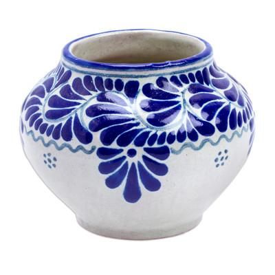 'Leaf & Flower Hand-Painted Talavera-Style Ceramic Planter'