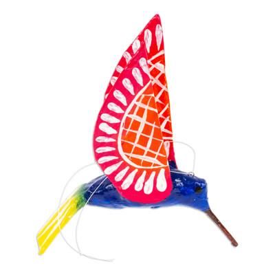 Blue and Red Hummingbird,'Handmade Blue Hummingbird Papier Mache Ornament from Mexico'