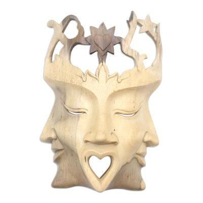 Brahman,'Hand Carved Hibiscus Wood Mask'