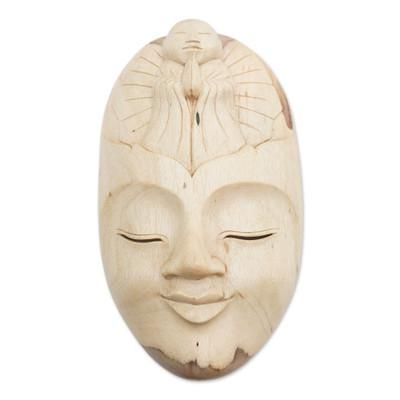 Wood mask, 'Face of Piety' - Unique Buddha Wood Mask