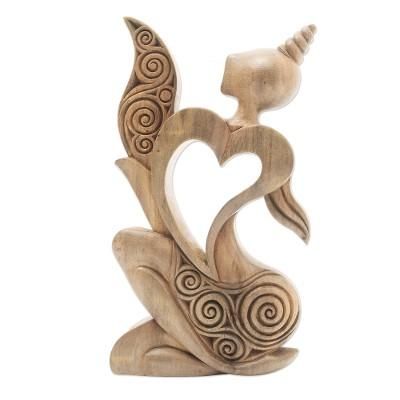 Romantic Woman,'Artisan Crafted Heart-Themed Hibiscus Wood Statuette'