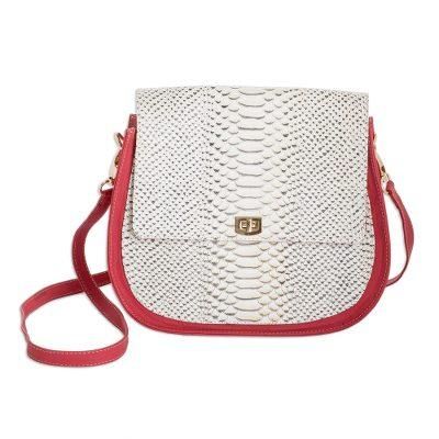 Radiant Rose,'Leather Sling Bag with Snakeskin Motif and Removable Strap'