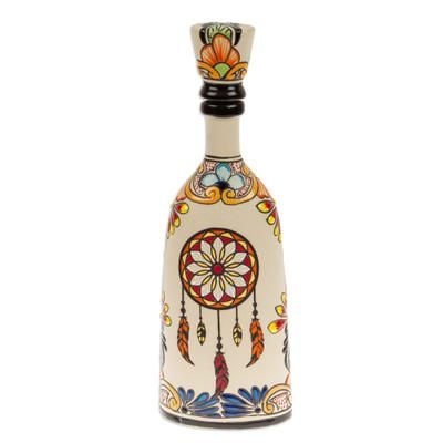 'Dreamcatcher-Themed Hand-Painted Ceramic Decanter with Cork'