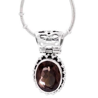 'Elegant Mystique' - Smoky Quartz Medallion in Sterling Silver Neckla