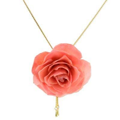 Garden Rose in Pink,'Gold and Genuine Pink Rose Necklace from Thailand'