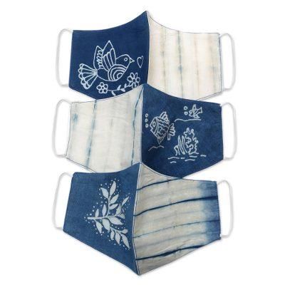 Natural Beauty,'Hand Painted Cotton Face Masks with Natural Dyes (Set of 3)'