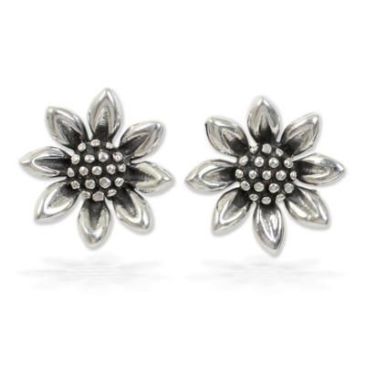 Sterling silver stud earrings, 'Sunflower Love'