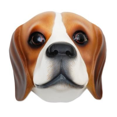 Sweet Brown Beagle,'Hand-Carved Wood Beagle Mask from Indonesia'