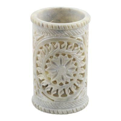 Botanical Fantasy,'Hand Made Soapstone Floral Pen Holder'