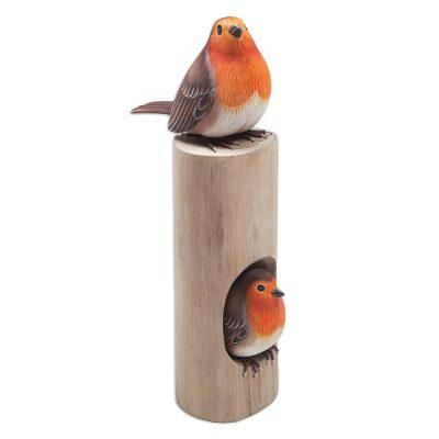 'Hand-Carved and Hand-Painted Teak & Suar Wood Bird Sculpture'