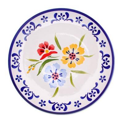 Primrose Path in Blue,'Artisan Crafted Floral Ceramic Plate'