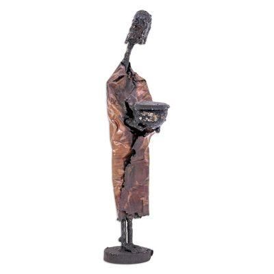 Ancient Monk,'Brass & Iron Statuette of Abstract Male Handmade in Thailand'