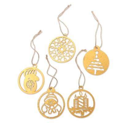 Holiday Dreams,'Christmas Ornaments with Natura Fiber Cords (Set of 5)'