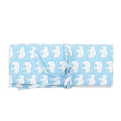 'Cotton Roll Pencil Case with Hand-Block Printed Elephants'