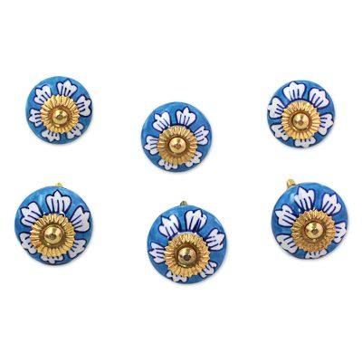 Blue Flowers,'Ceramic Cabinet Knobs Floral Blue White (Set of 6) India'