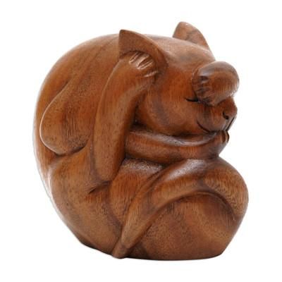 Yogi Cat,'Indonesian Wood Yoga Sculpture'