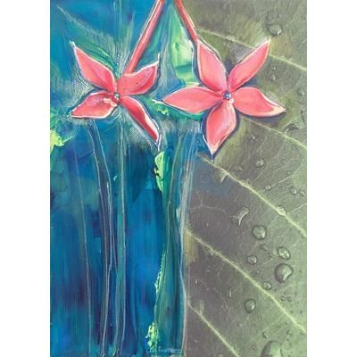 Flower in Leaf,'Original Signed Costa Rican Fine Art Flame Flower Painting'