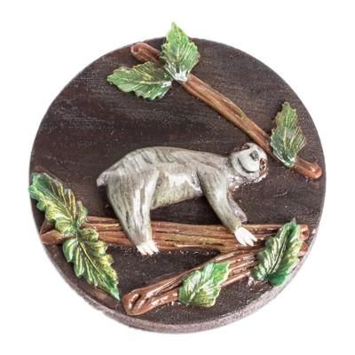 The Tropical Sloth,'Handcrafted Painted Pinewood and Cold Porcelain Sloth Magnet'