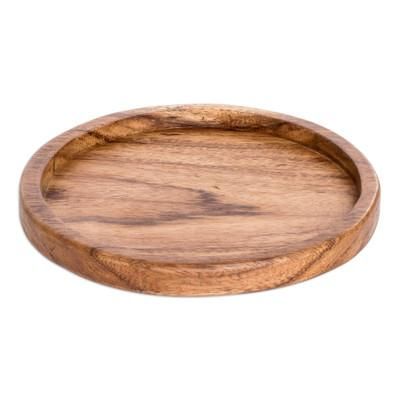 Little Pleasures,'Handcrafted Round Conacaste Wood Snack Plate'