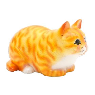 Jolly Kitten,'Handcrafted Kitten Suar Wood Figurine in Warm Hues'