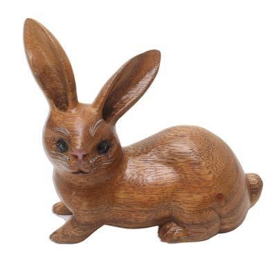 Wise Rabbit in Brown,'Handmade Suar Wood Rabbit Figurine'