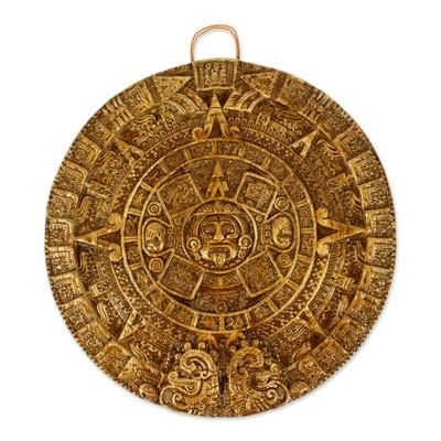 Honey Aztec Sun Stone,'Hand Crafted Archaeological Ceramic Calendar'